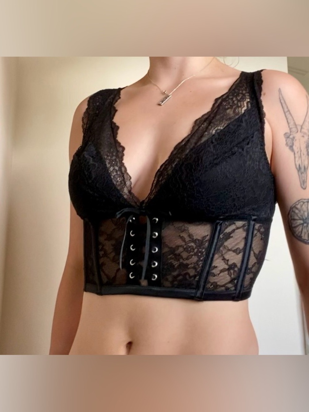 Victoria's Secret Black Lace Longline Corset Top